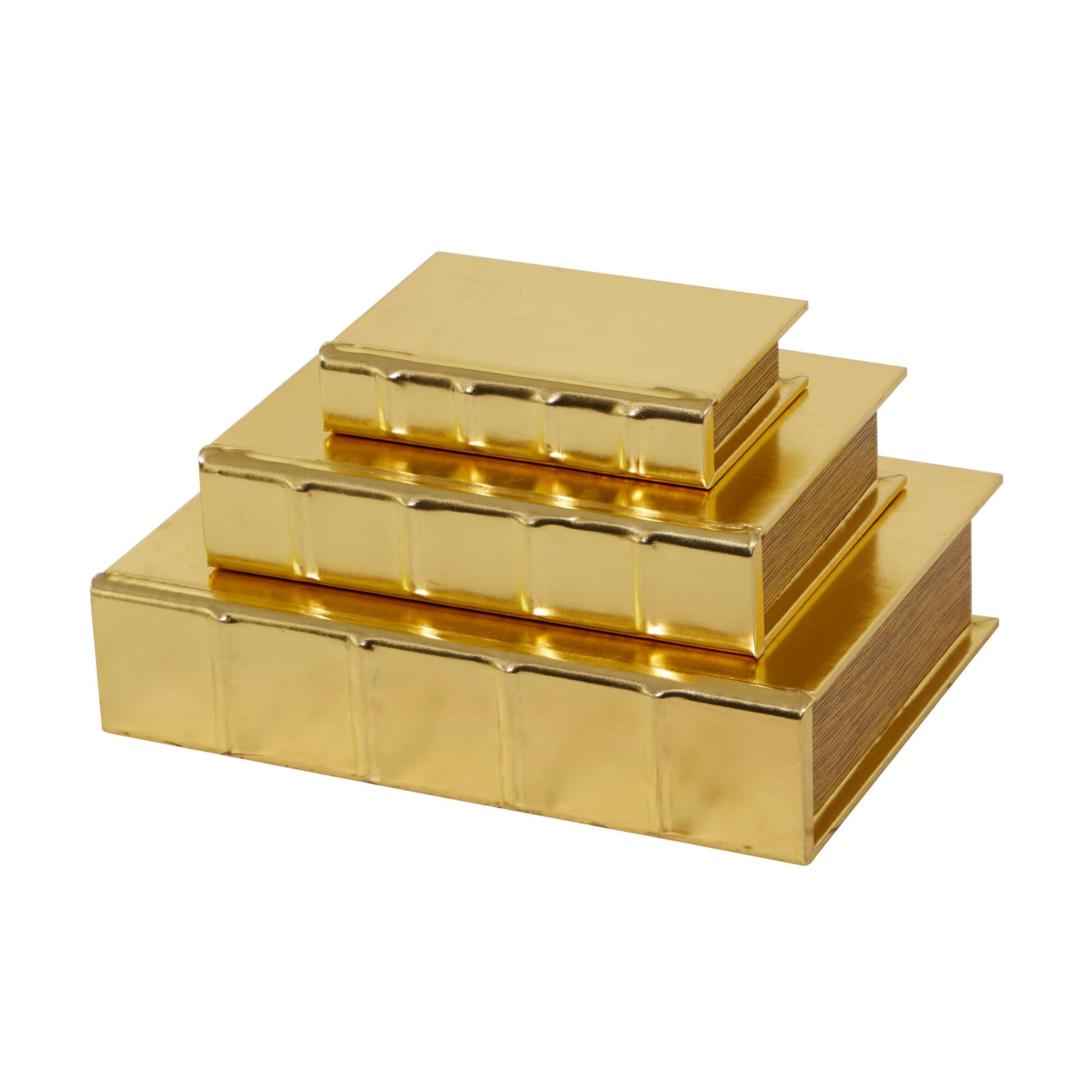 CosmoLiving by Cosmopolitan Gold Faux Leather Faux Book Box with Metallic Finish Set